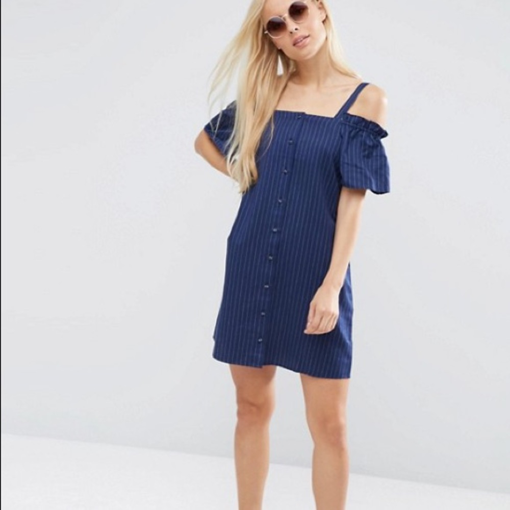 NWOT ASOS Pinstripe Cold Shoulder Dress